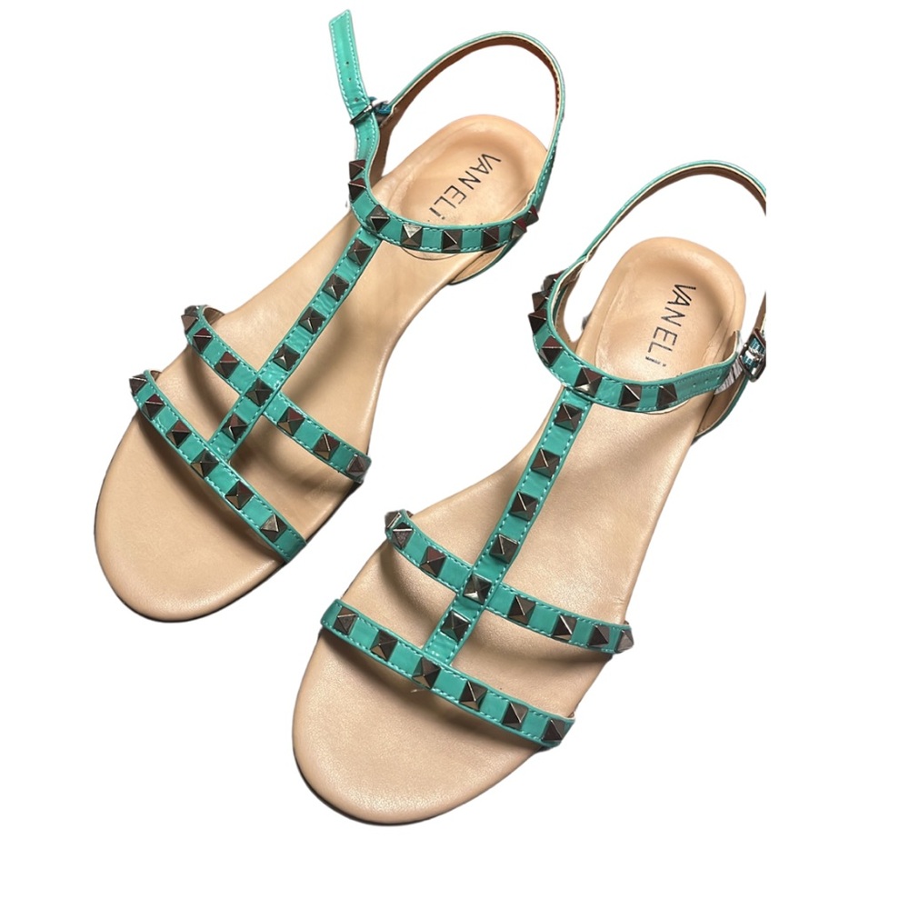 Vaneli Green Sandals with Metallic Studs and Ankle Strap sz 7.5